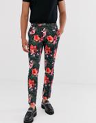 Twisted Tailor Skinny Pants With Tropical Floral Print In Green