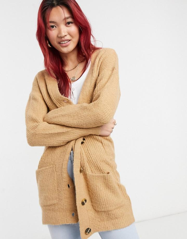 Ax Paris Longline Cardigan In Camel-neutral