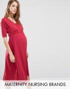 Bluebelle Maternity Nursing Wrap Front Midi Dress - Red
