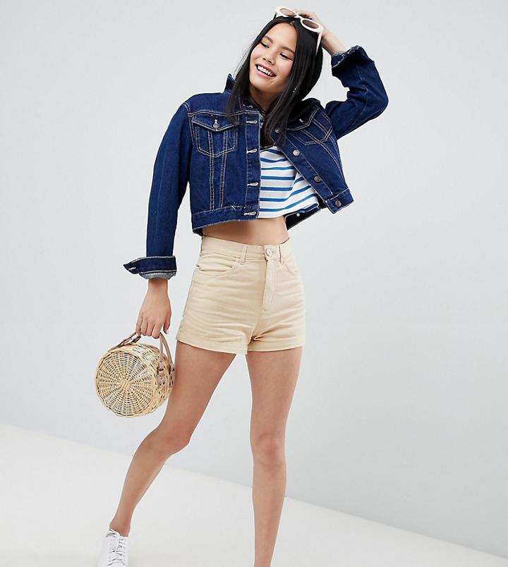 Monki Denim Shorts With Organic Cotton In Beige