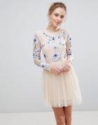 Asos Pastel Embroidered Tulle Mini Dress - Pink