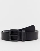 Asos Design Faux Leather Slim Belt In Black With Matte Black Buckle - Black