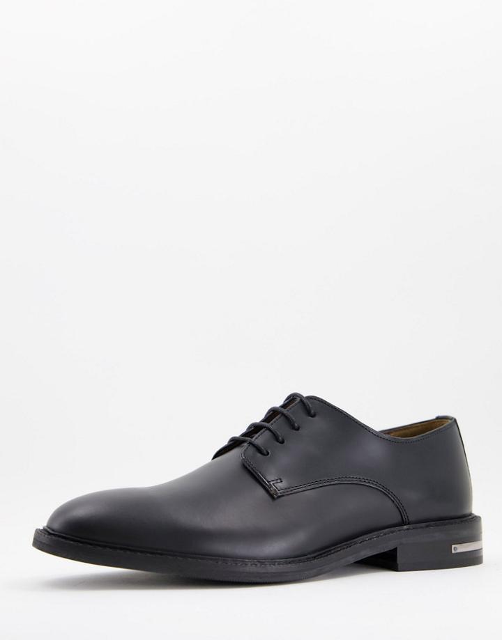 Walk London Oliver Derby Shoes In Black Leather With Metal Heel Detail
