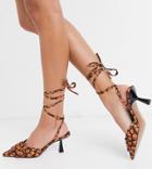 Asos Design Wide Fit Shelby Buckle Feature Tie Leg Mid Heels In Floral-multi