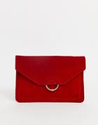 Asos Design Suede Clutch Bag With Ring And Ball Detail-red