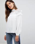 Fashion Union High Neck Blouse With High Neck And Ruffle Detail - White