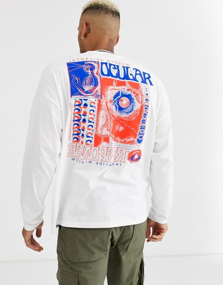 Asos Design Oversized Long Sleeve T-shirt With Astract Body And Sleeve Print-white