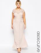 Asos Curve Wedding Pleated Maxi Dress With Lace Top - Blush