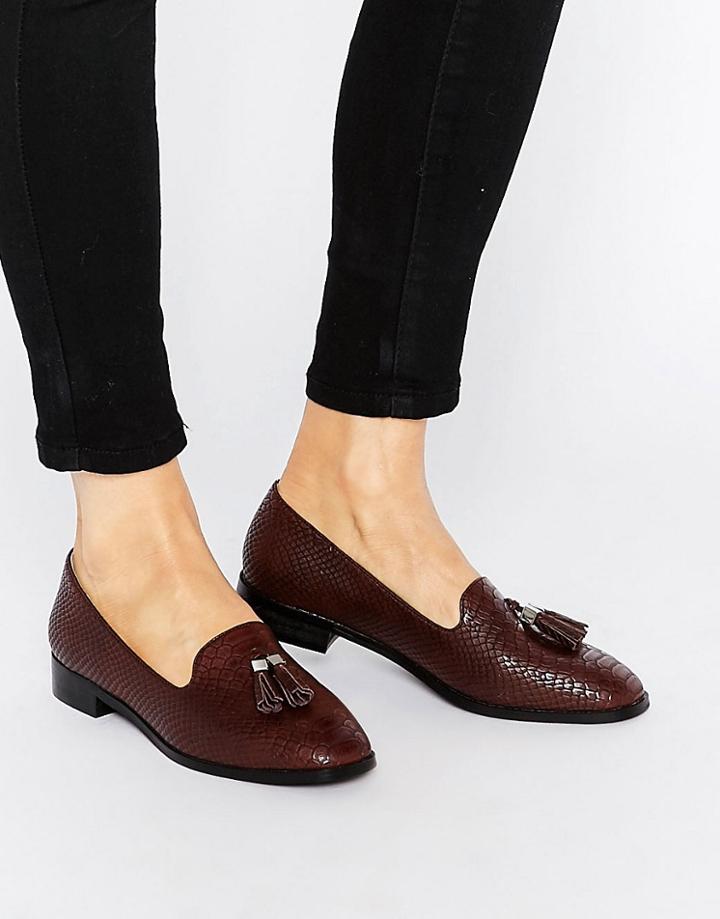 London Rebel Tassle Square Toe Loafers - Burgundy Croc