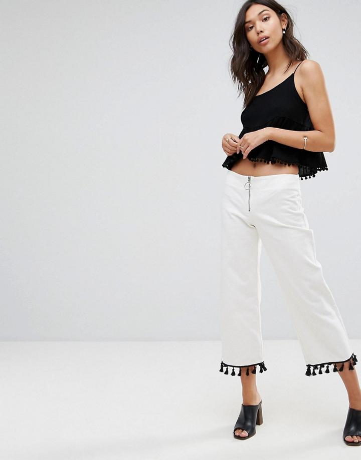 Mango Slim Fit Cropped Pants - White