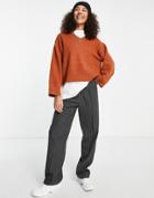 Weekday Ergo Recycled V Neck Knitted Sweater In Rust-orange