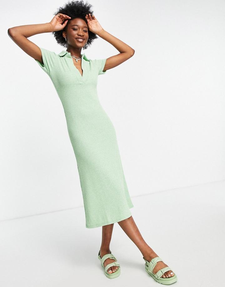 Asos Design Maxi Collar Shirt Dress In Green Spacedye