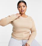 Daisy Street Plus Long Sleeve Rib T-shirt With Exposed Seam Detail-brown
