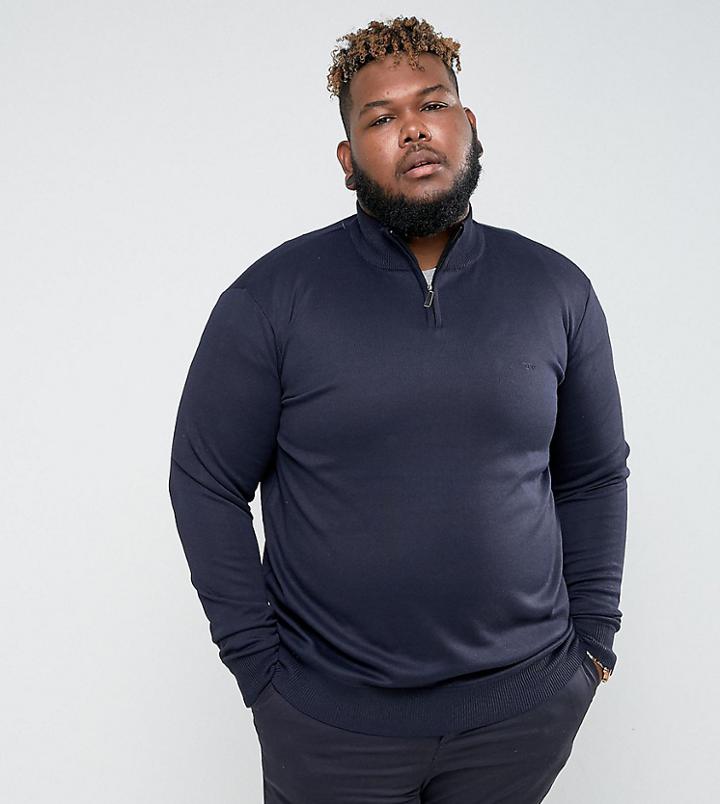 Duke King Size Zip Neck Sweater In Navy - Navy