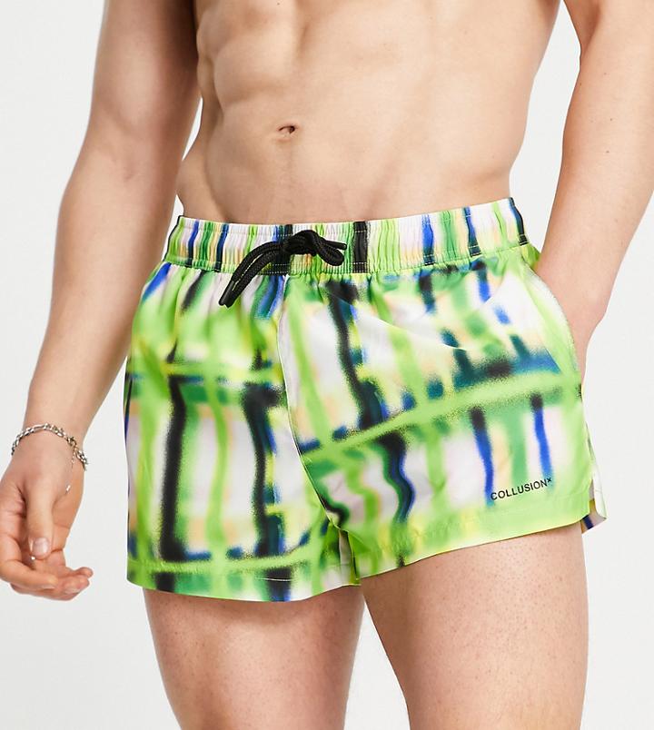 Collusion Check Shorter Length Swim Short In Green