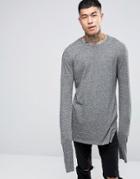 Asos Crew Neck Sweater With Extreme Sleeves - Gray