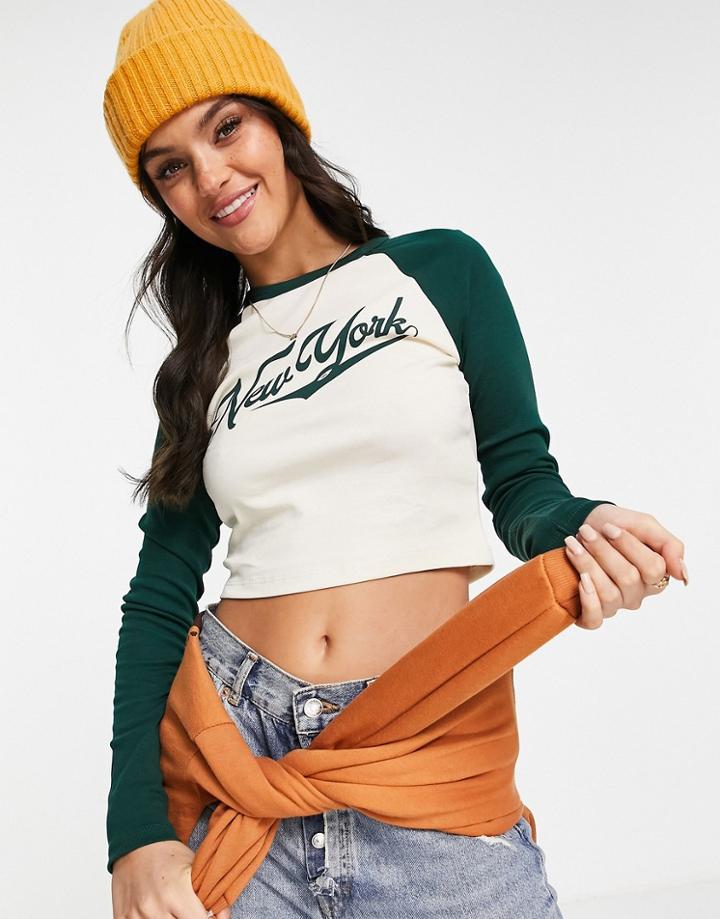 Pull & Bear Varsity Color Block T-shirt In Green