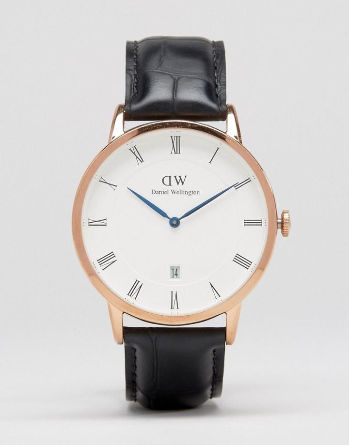 Daniel Wellington Dapper Reading Rg 38mm Leather Watch In Rose Gold - Black