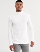 Bershka Join Life Waffle Long Sleeved Top With Turtleneck In White