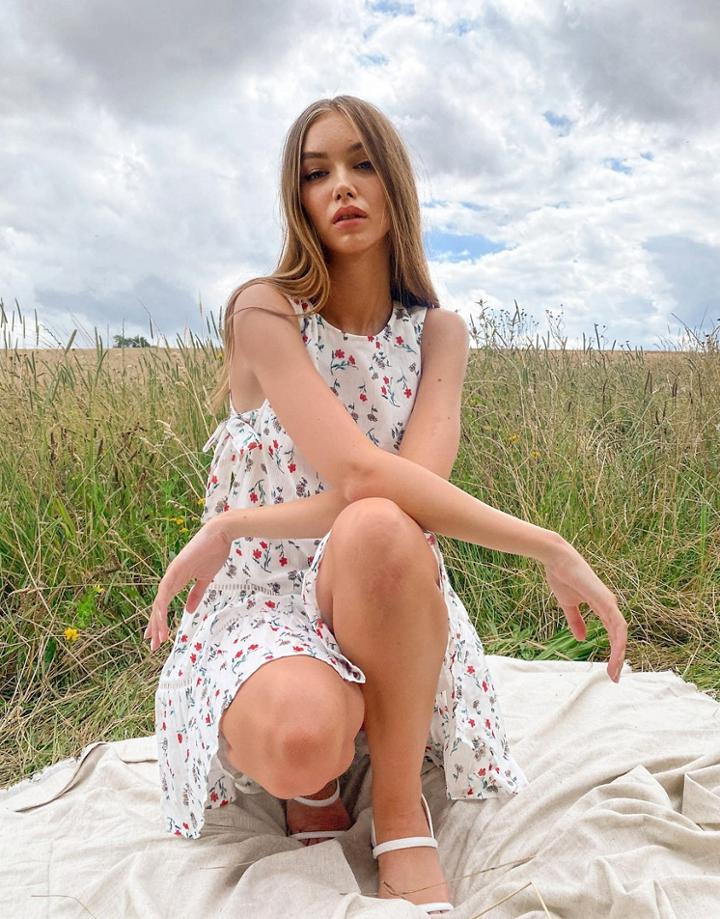 Asos Design Tiered Mini Smock Sundress With Open Back In Floral Print-multi