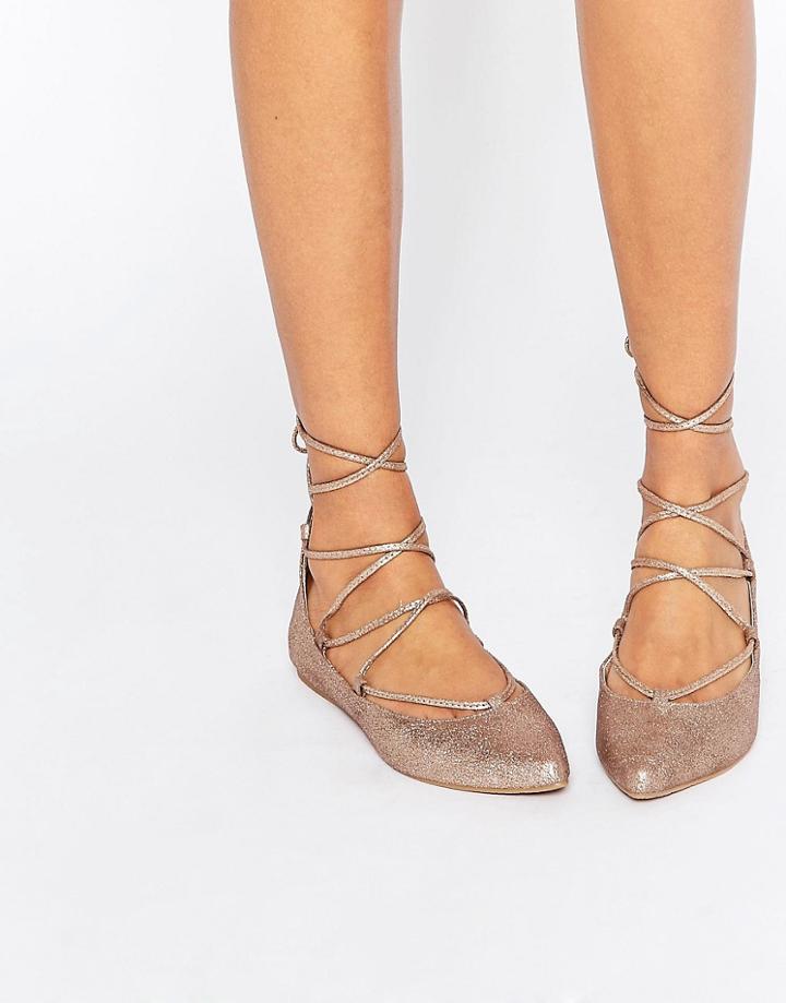 Steve Madden Eleanorr Rose Gold Wrap Ballerina Flat Shoes - Dusty Rose Gold