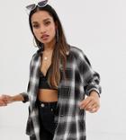 Asos Design Petite Long Sleeve Boyfriend Shirt In Mono Check-multi