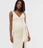Asos Design Maternity Spot Belted Plunge Midi Dress-multi