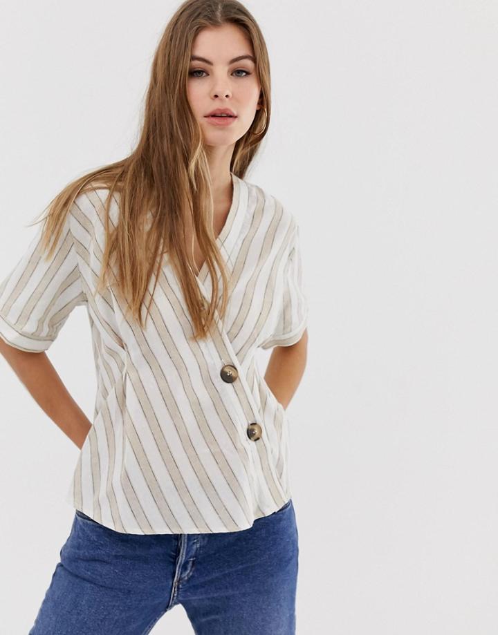 Qed London Asymmetric Shirt In Natural Stripe - Multi