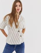 Qed London Asymmetric Shirt In Natural Stripe - Multi