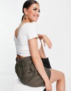 Asos Design Cropped Wrap Back T-shirt In White