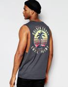 Asos Sleeveless T-shirt With Golden Coast Print And Dropped Armhole - Washed Black