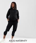 Asos Design Maternity Tracksuit Ultimate Sweat / Under The Bump Jogger With Tie-black