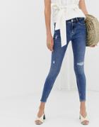 River Island Amelie Skinny Jeans With Rips In Mid Wash-blue