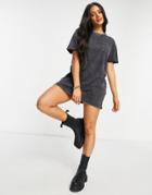 Brave Soul Vera Washed T-shirt Dress In Washed Black