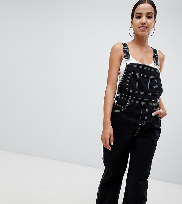 Missguided Contrast Stitch Overalls In Black - Blue