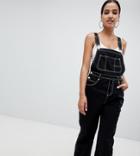 Missguided Contrast Stitch Overalls In Black - Blue