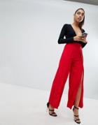 Lasula Front Split Tailored Pants - Red