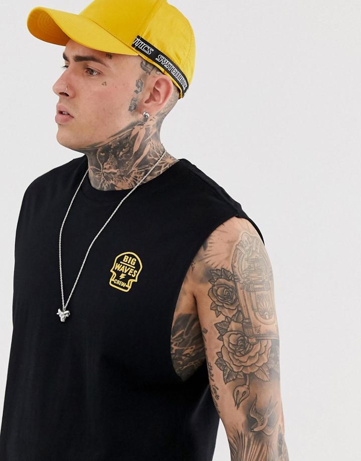 Bershka Join Life Organic Cotton Loose Fit Tank With Chest Print In Black