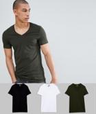 Asos Design Muscle Fit T-shirt With V Neck 3 Pack Save - Multi