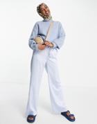 River Island Wide Leg Satin Sweat-style Pants In Blue - Part Of A Set-blues