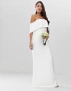 Asos Edition Crepe Off Shoulder Wedding Column Dress - White