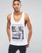 Asos Tank With California Print And Extreme Racer Back - White