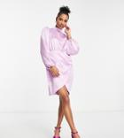 Flounce London Petite Balloon Sleeve Mini Dress In Lilac-purple