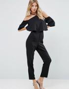 Asos Jumpsuit With Ruffle Bardot And Halter Neck Detail - Black