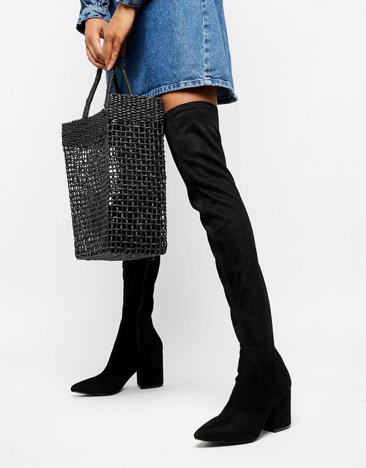 Raid Black Heeled Over The Knee Boots - Black