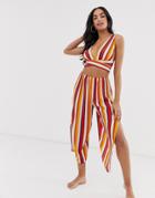 Asos Design 70s Stripe Beach Cropped Pants With Splits Two-piece - Multi