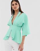 Lavish Alice Cut Out Shoulder Kimono Sleeve Top In Mint - Green