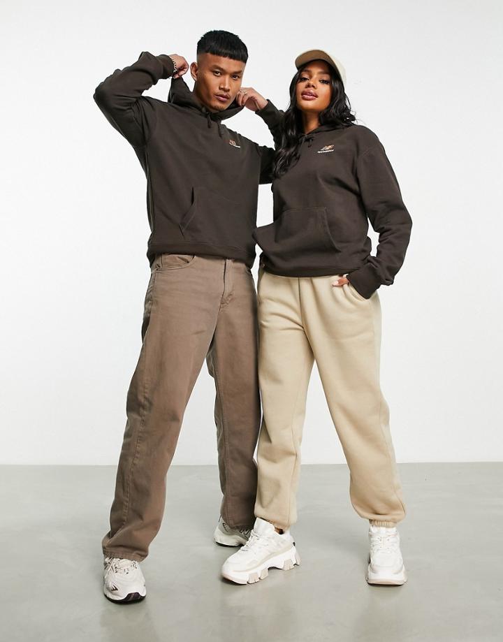 New Balance Unisex Logo Hoodie In Brown