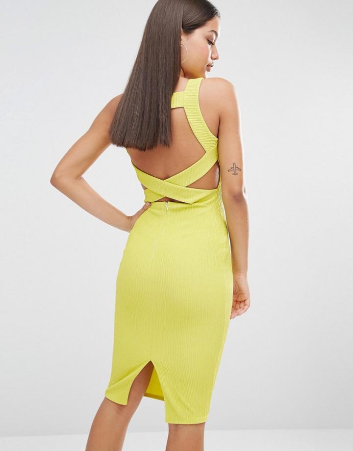 Missguided Ribbed Bodycon Back Detail Midi Dress - Lime