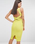 Missguided Ribbed Bodycon Back Detail Midi Dress - Lime